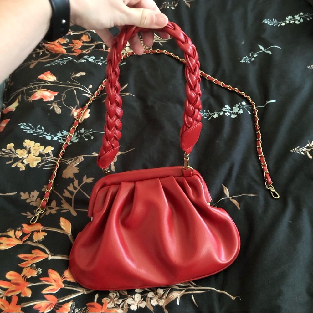 Anthropologie Red Braided-Handle Faux Leather Crossbody Bag